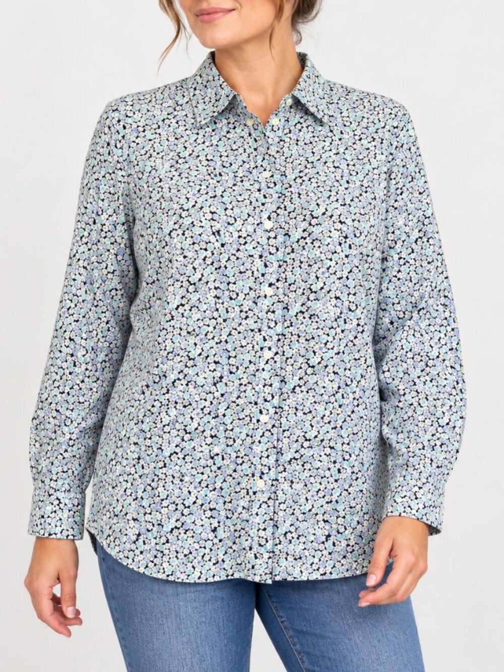 Talbots Ditsy Floral Cotton Button Down Shirt Long Sleeve Women’s Large